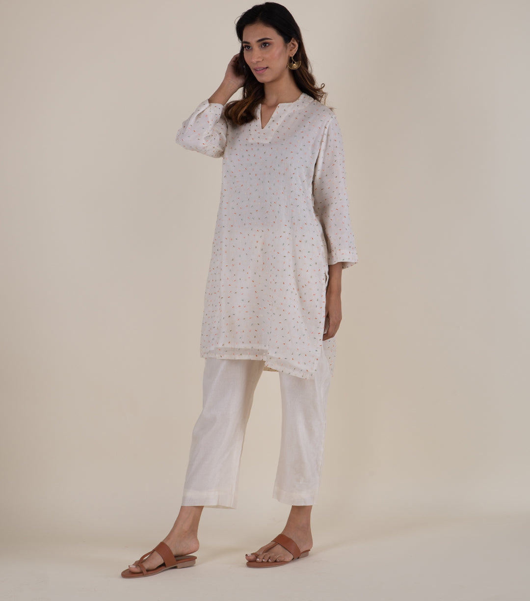 Natural Embroidered Chanderi Kurta