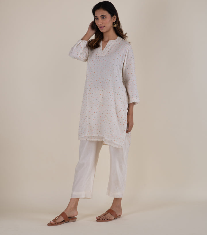 Natural Embroidered Chanderi Kurta