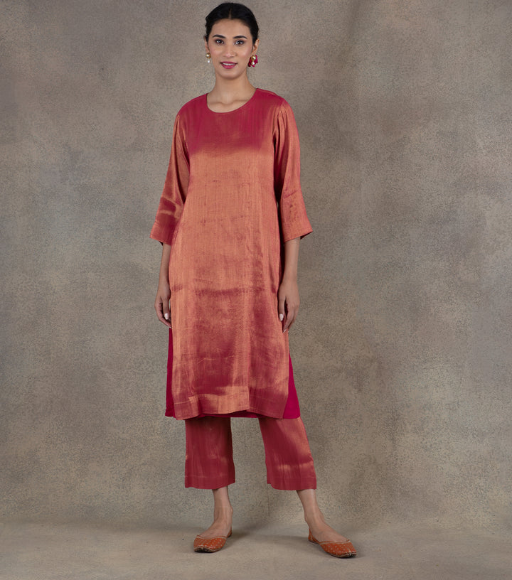 Pink Tissue Kurta & Palazzo Pants Set