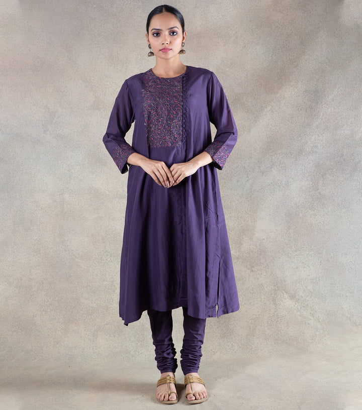 Purple Cotton Silk Kurta & Chanderi Dupatta Suit Set