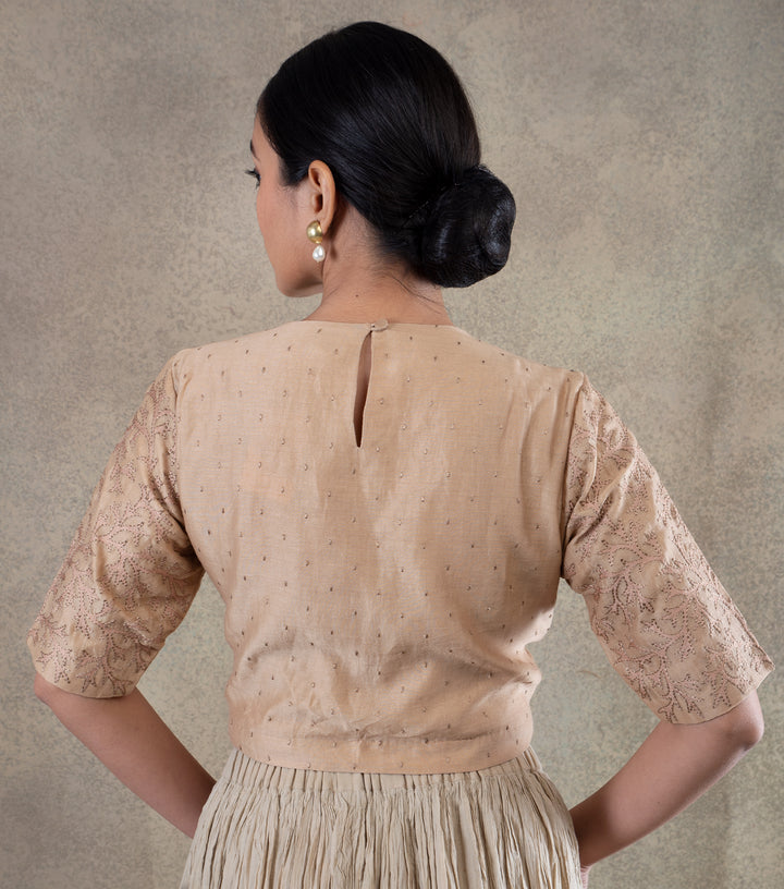 Beige embroidered Chanderi Blouse