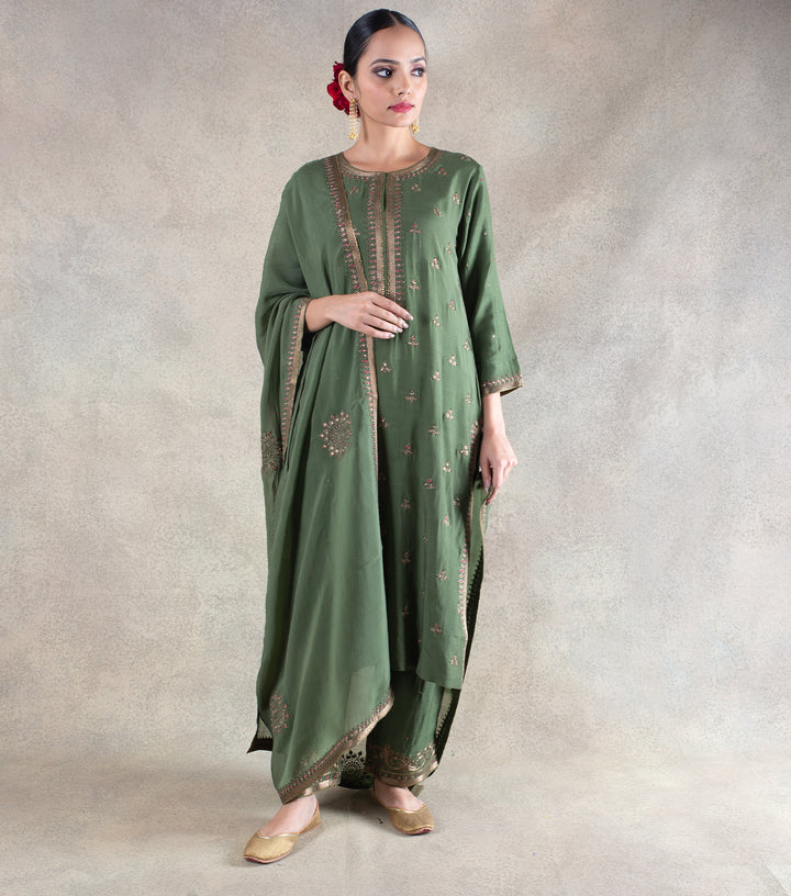 Olive Green Hand Embroidered Suit Set