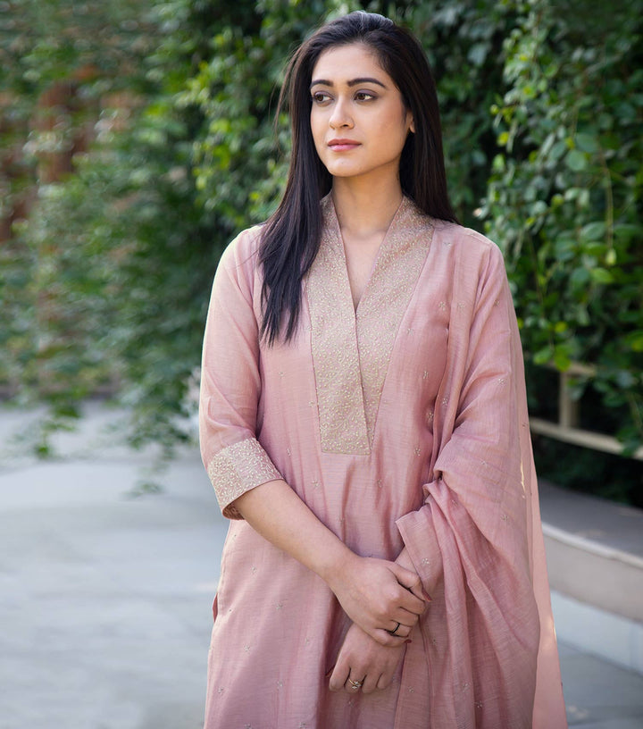 Blush Pink chanderi kurta & dupatta set