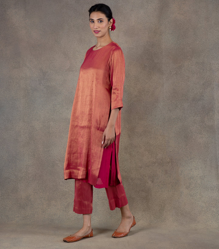 Pink Tissue Kurta & Palazzo Pants Set