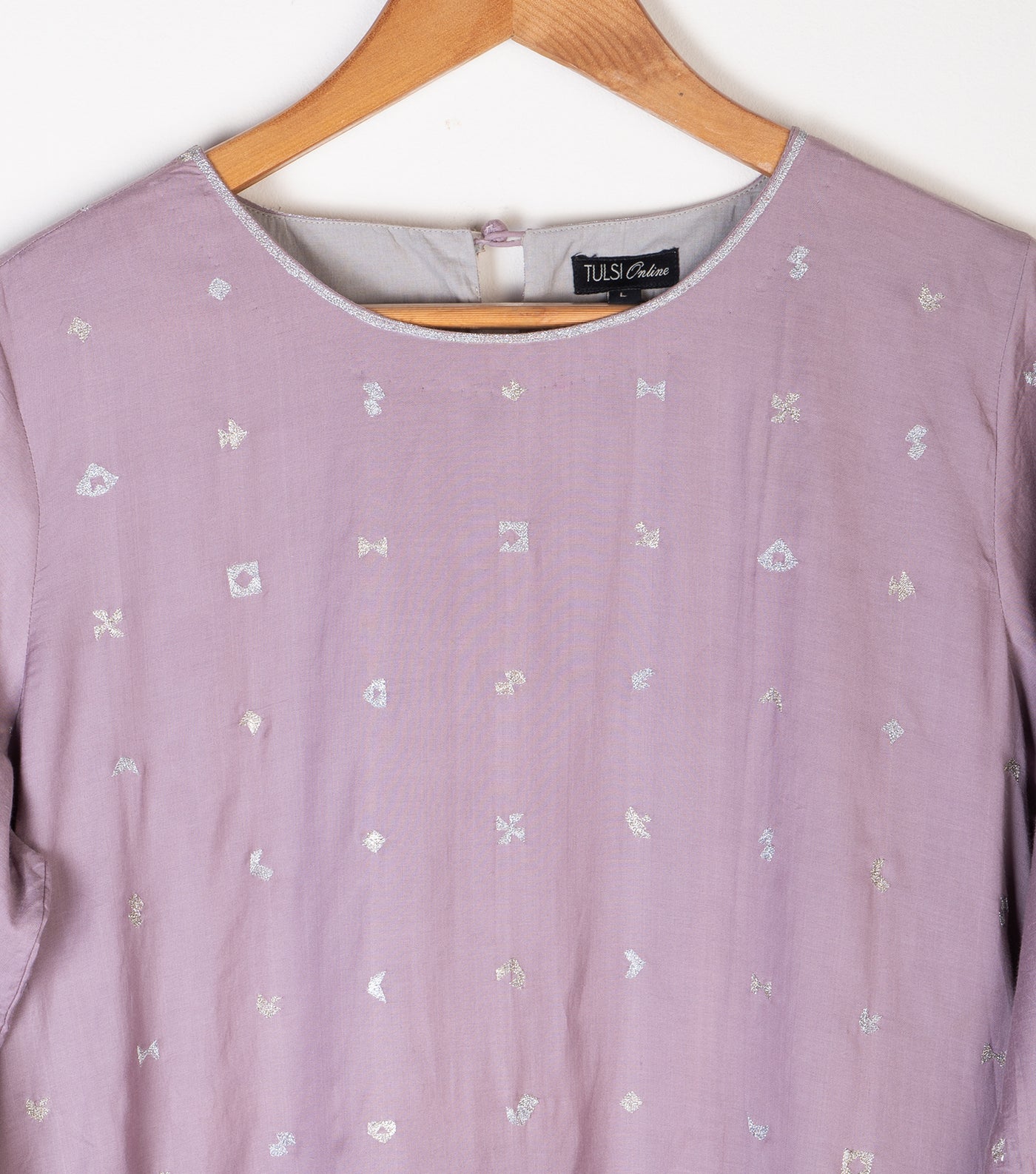 Mauve Embroidered Cotton Silk Kurta