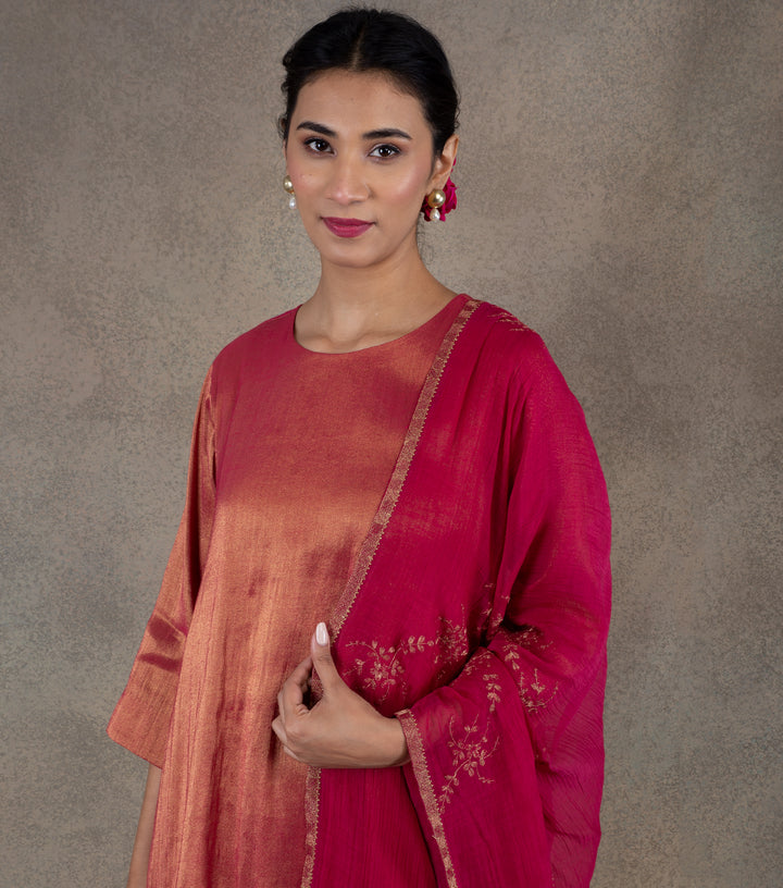 Pink Embroidered Chanderi Dupatta