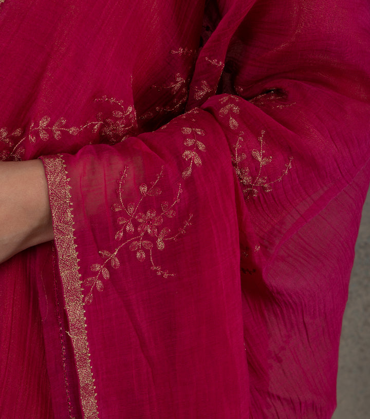 Pink Embroidered Chanderi Dupatta