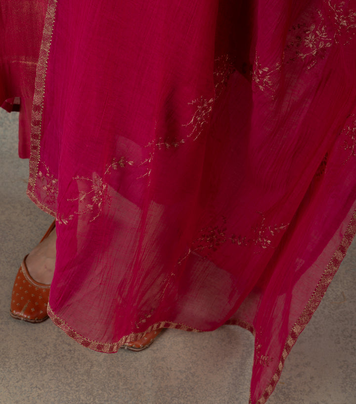 Pink Embroidered Chanderi Dupatta