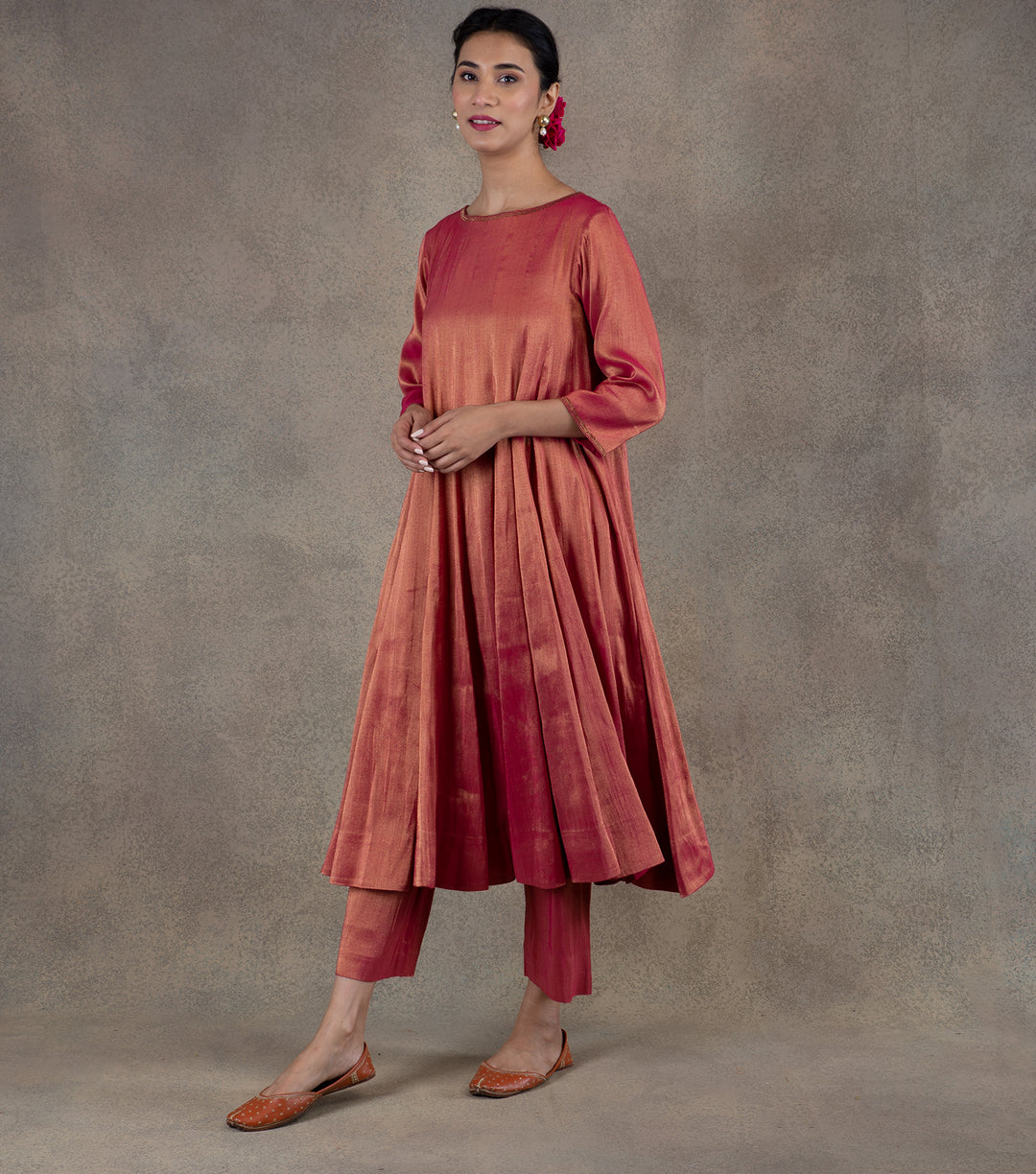 Pink Tissue Kurta with Palazzo Pants Set