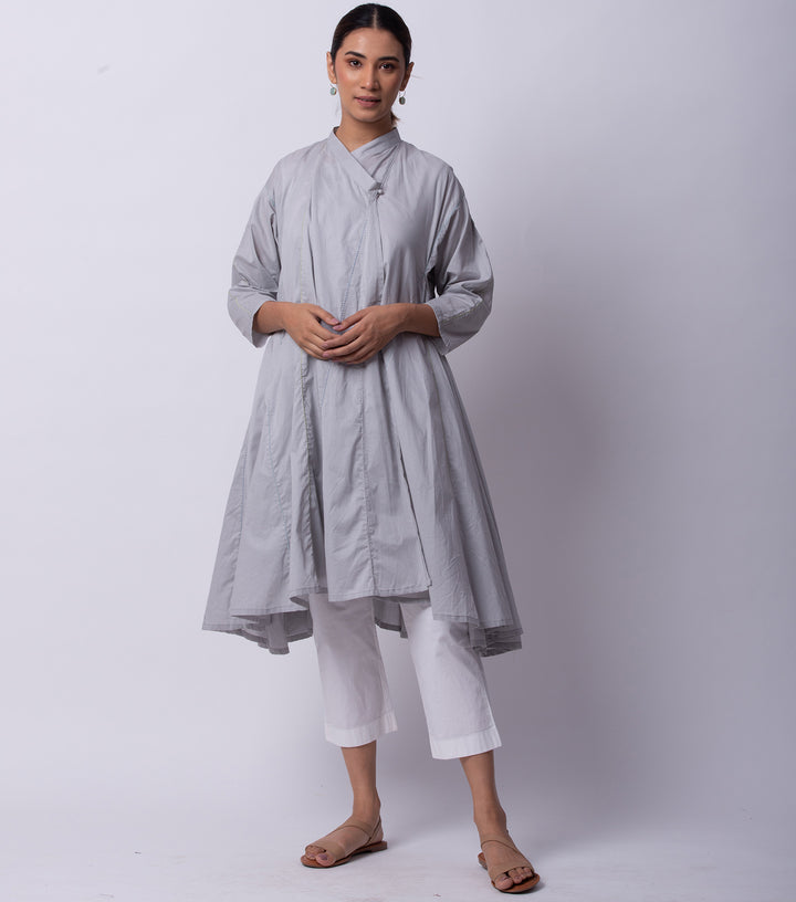 Light Grey embroidered cotton choga