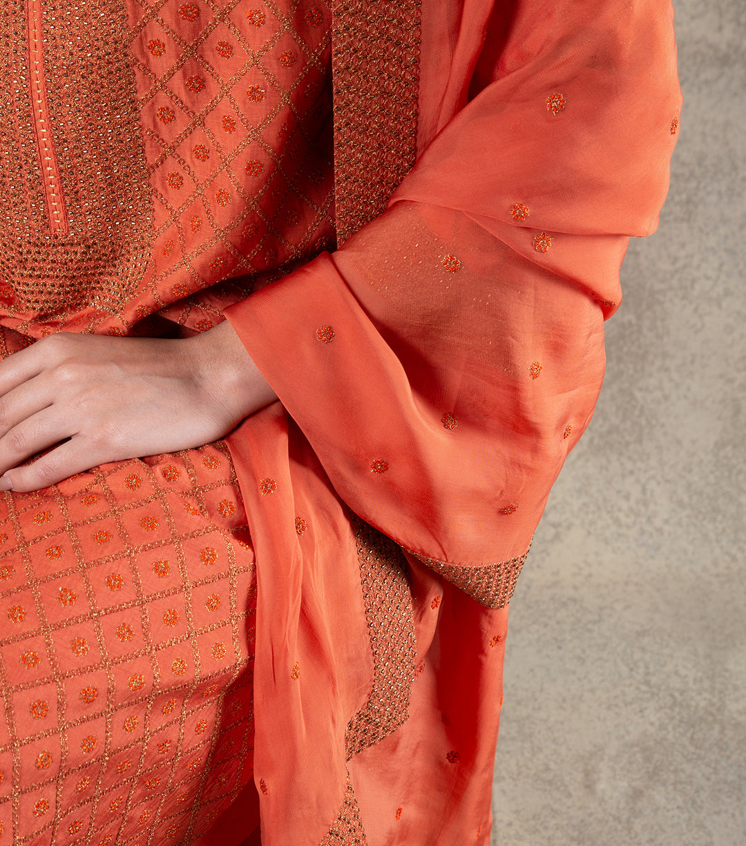 Burnt Orange Hand Embroidered Suit Set