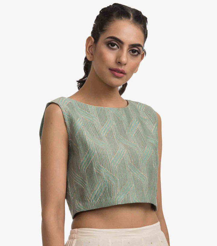 sage Green embroidered chanderi blouse