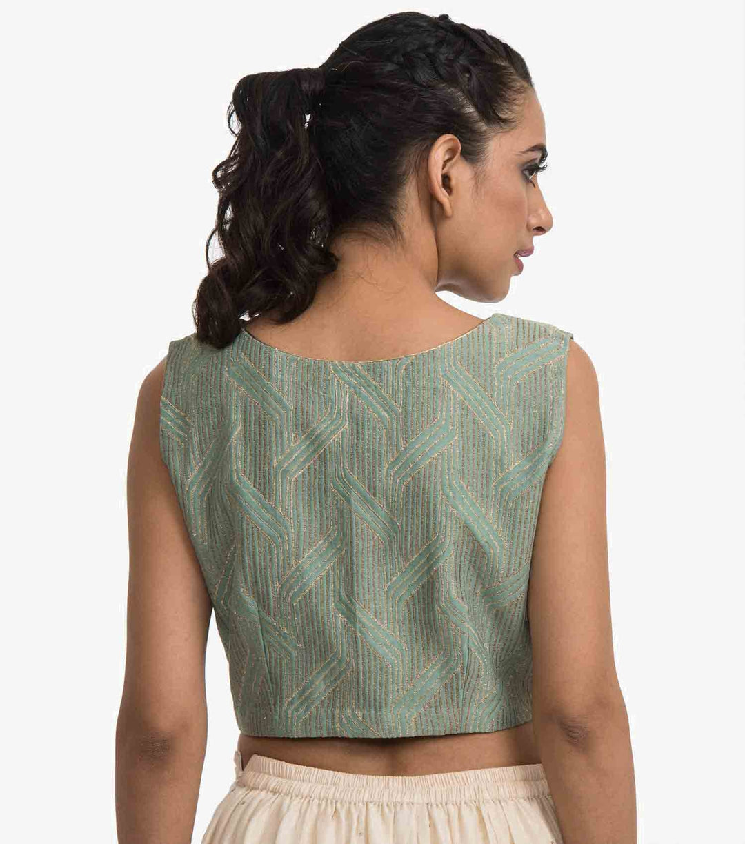 sage Green embroidered chanderi blouse