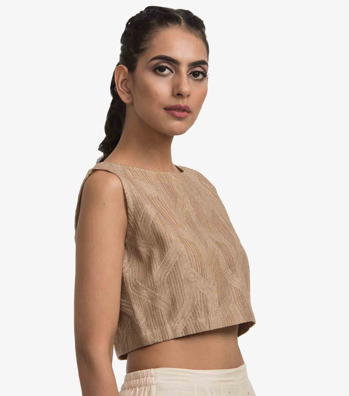 Beige chanderi embroidered Blouse