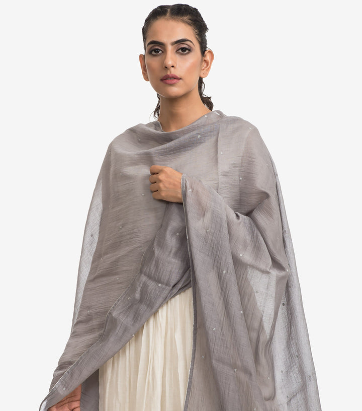 Grey chanderi embroidered  dupatta