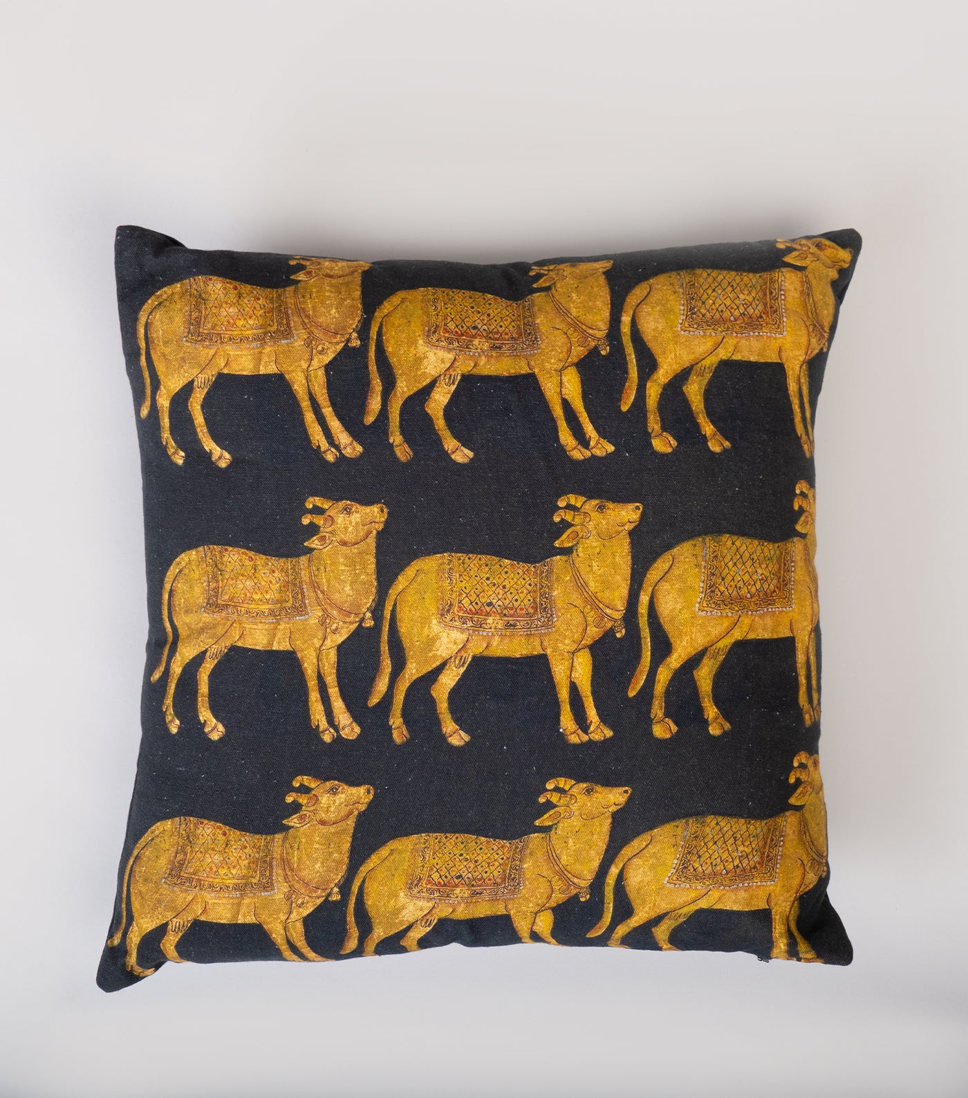 Black Yellow Cow Printed Cotton Cushion Cover