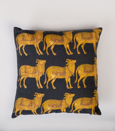 Black Yellow Cow Printed Cotton Cushion Cover