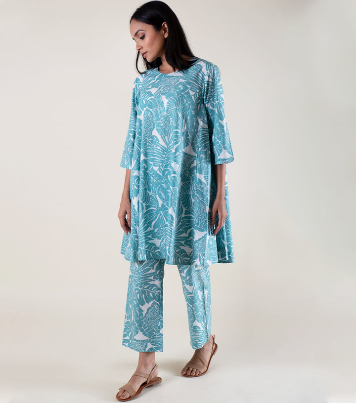 Turquoise Cotton Printed Co-Ord Set