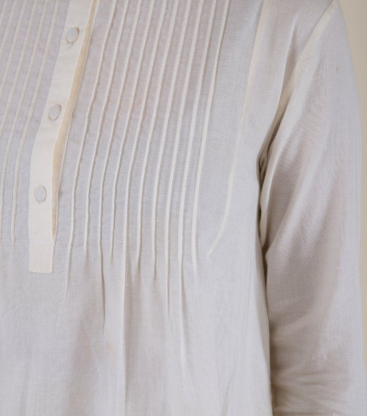 White Cotton Linen Kurta