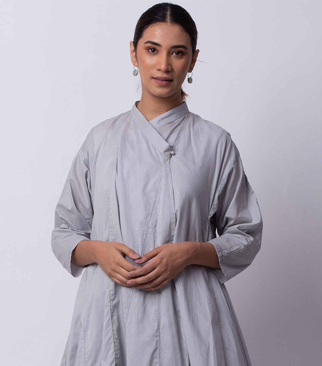 Light Grey embroidered cotton choga