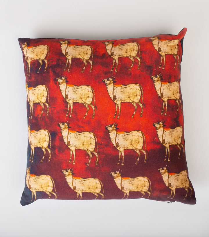 Red Beige Cow Printed Cotton Cushion Cover