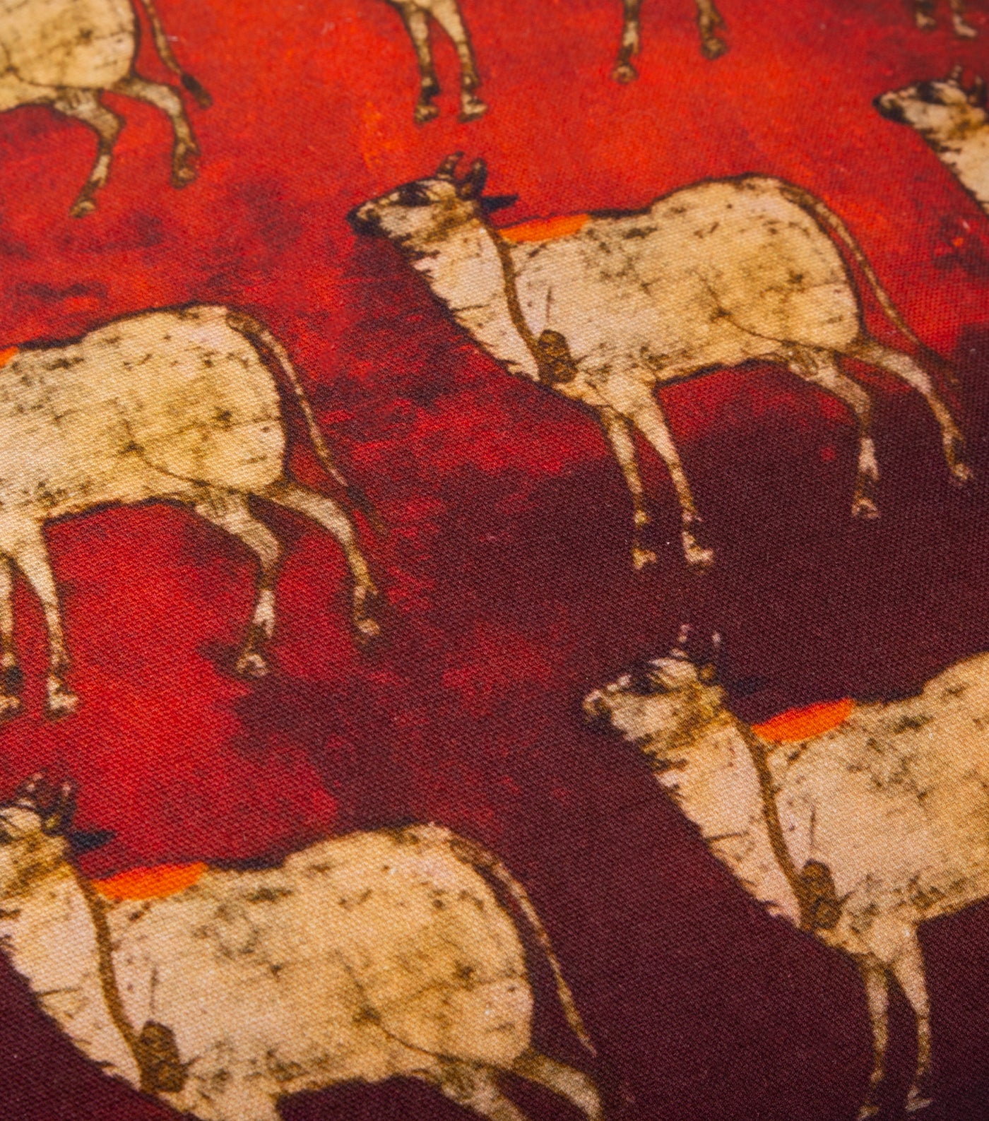 Red Beige Cow Printed Cotton Cushion Cover