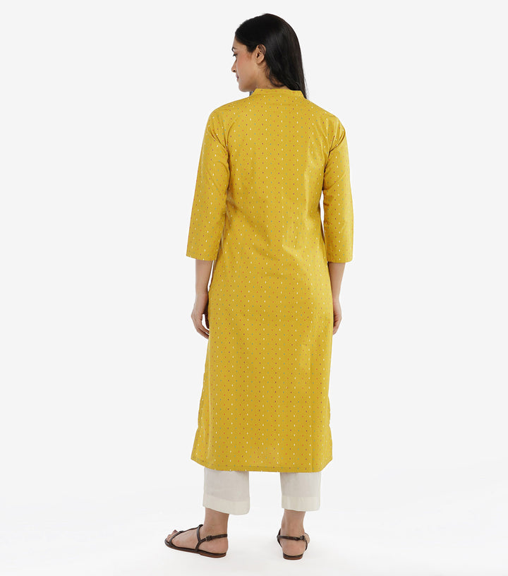 Mustard printed cotton kurta