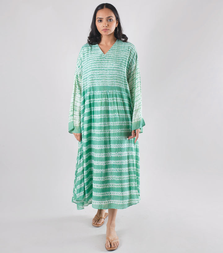 Green Shibori Dye Viscose Kaftan