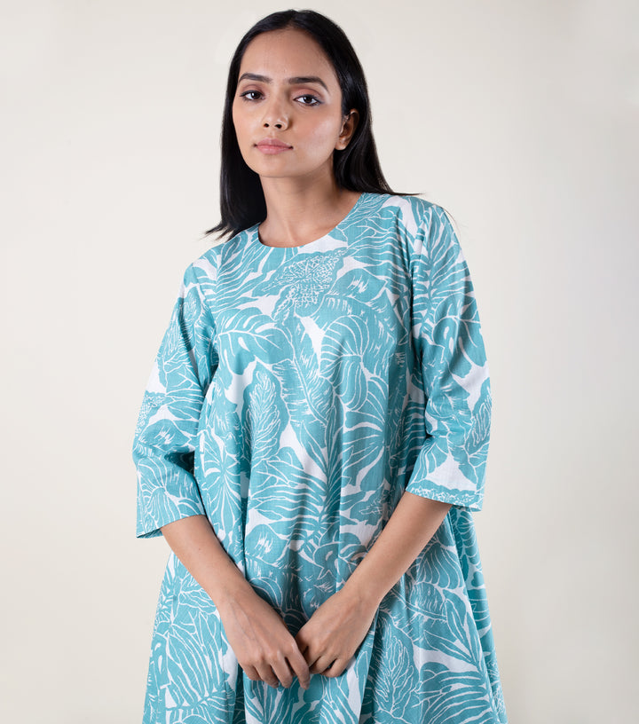 Turquoise Cotton Printed Co-Ord Set