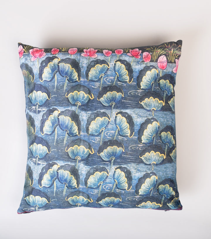 Blue Printed Cotton Cushion Cover