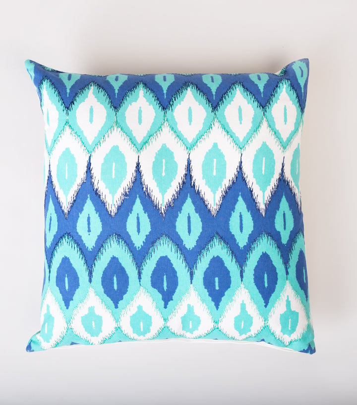 Blue Green Printed Cotton Cushion Cover