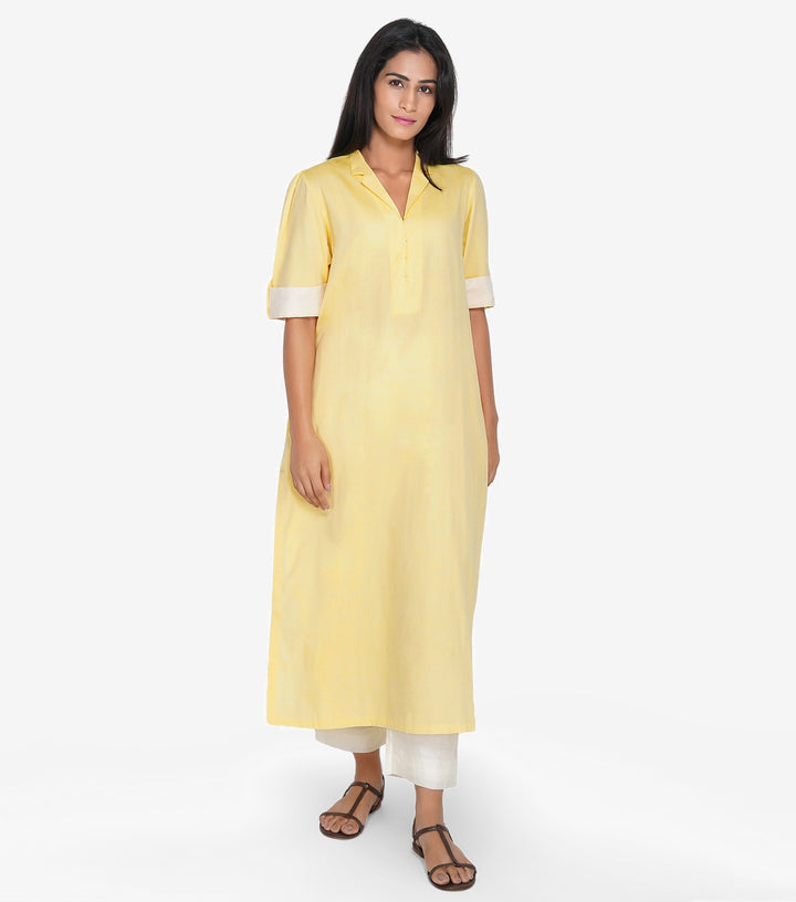 Yellow fine cotton solid kurta