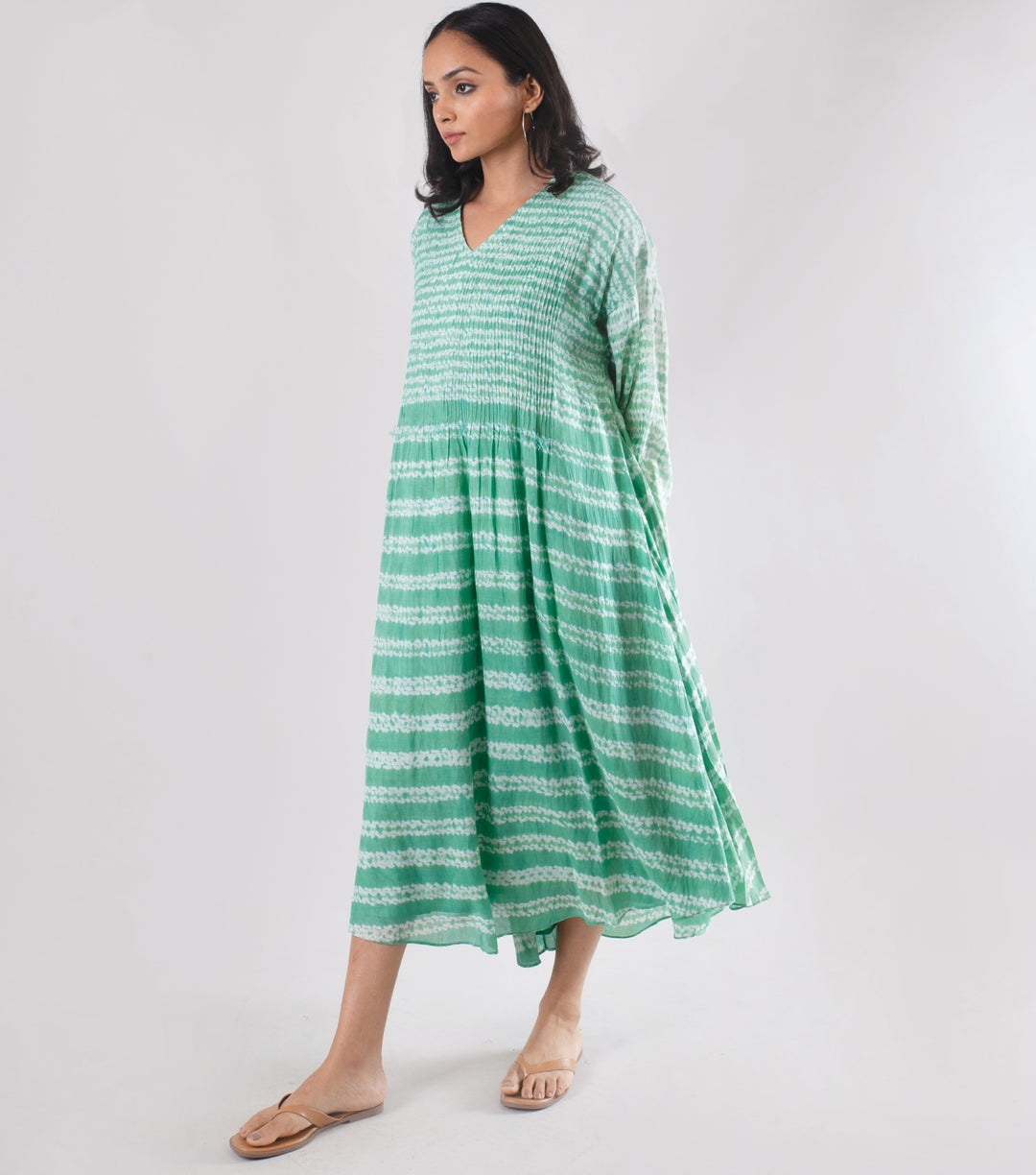 Green Shibori Dye Viscose Kaftan