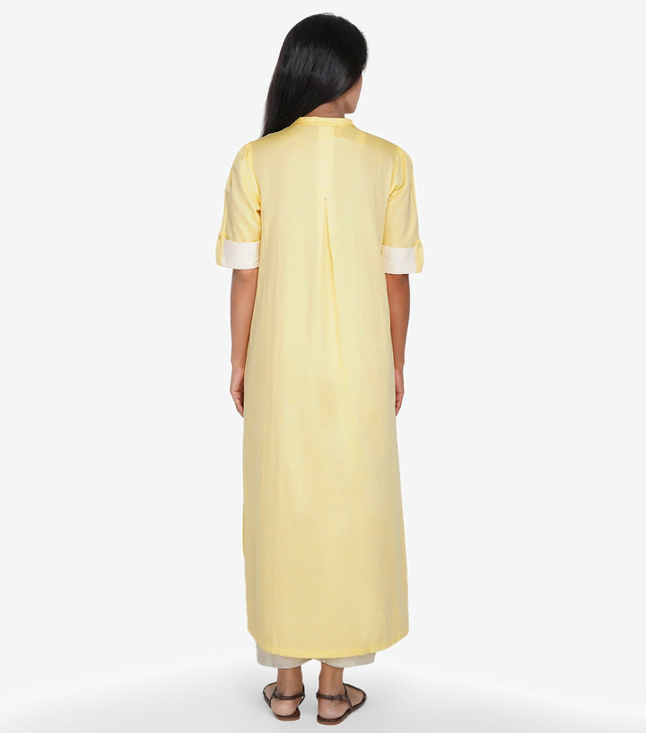 Yellow fine cotton solid kurta