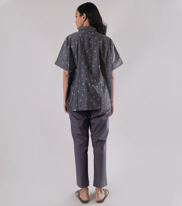 Grey Cotton Embroidered Shirt