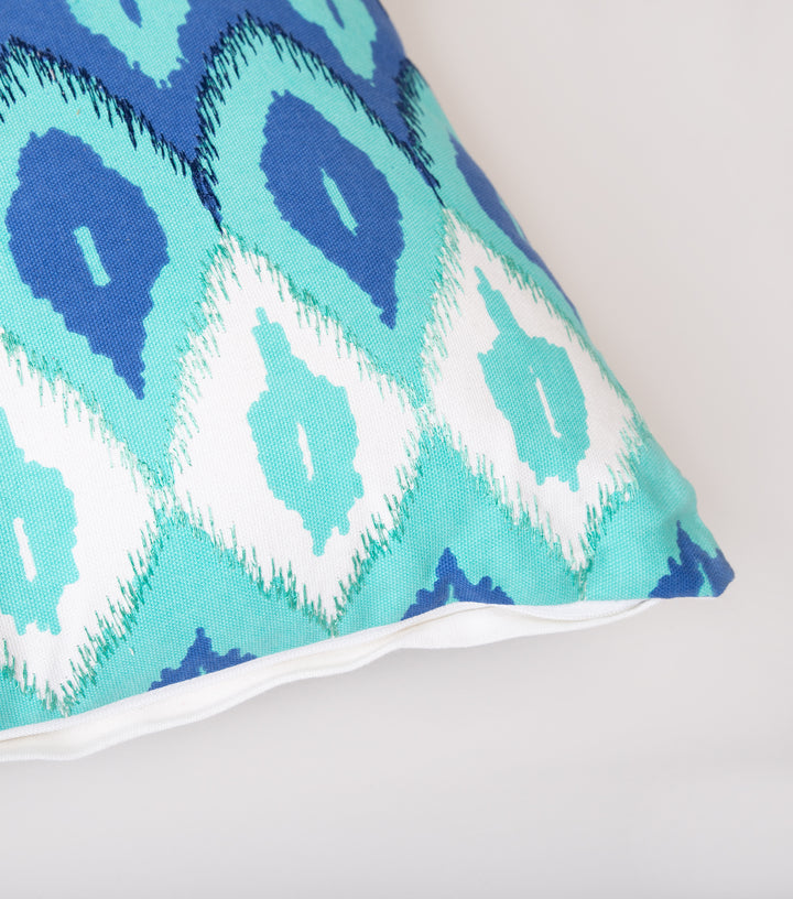 Blue Green Printed Cotton Cushion Cover