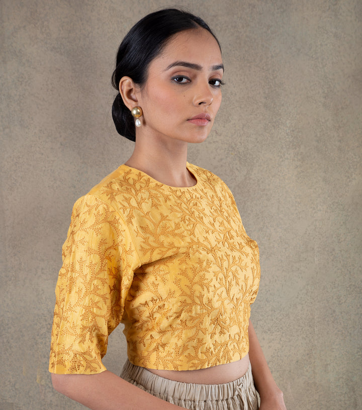 Yellow embroidered chanderi Blouse