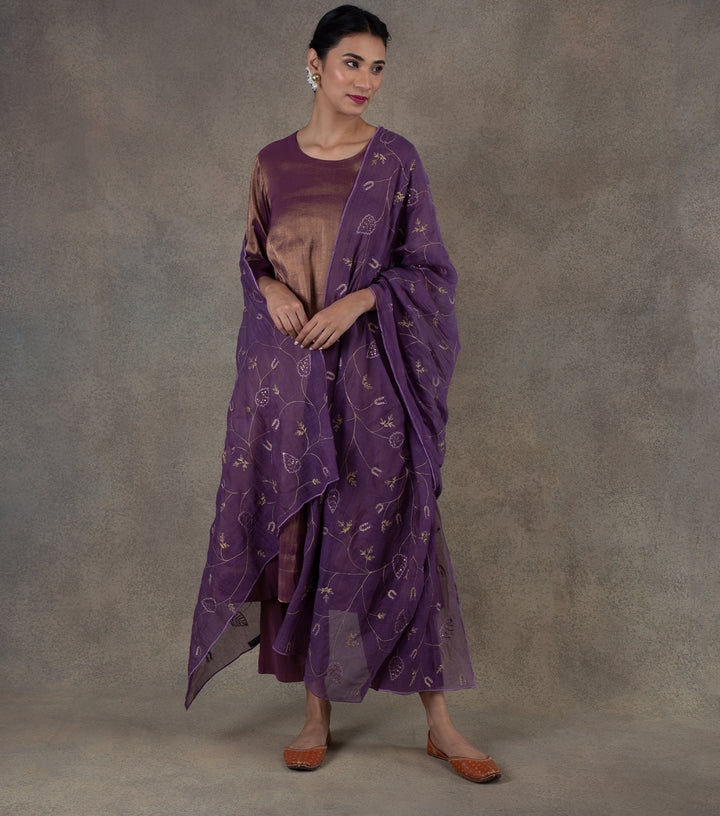 Purple Embroidered Chanderi Dupatta