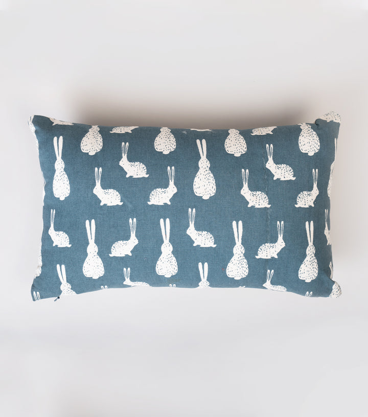 Teal Blue Printed Cotton Cushion Cover