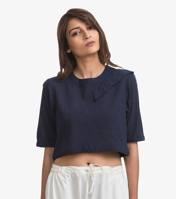 Navy Blue Khadi Crop Top