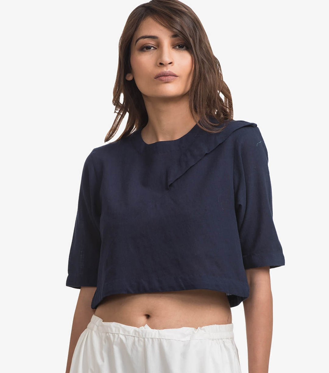 Navy Blue Khadi Crop Top