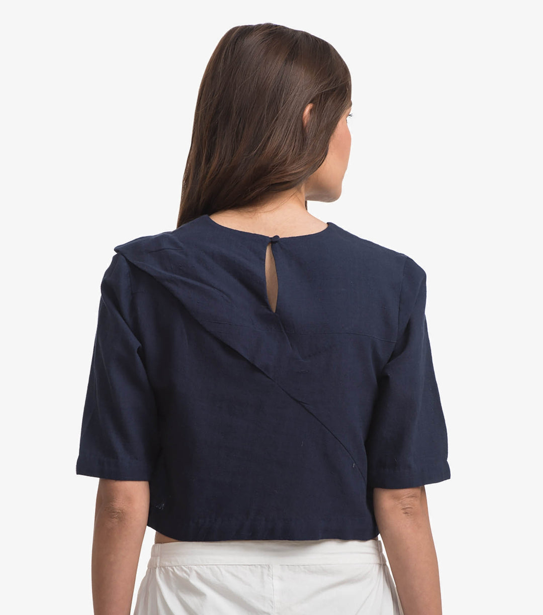 Navy Blue Khadi Crop Top