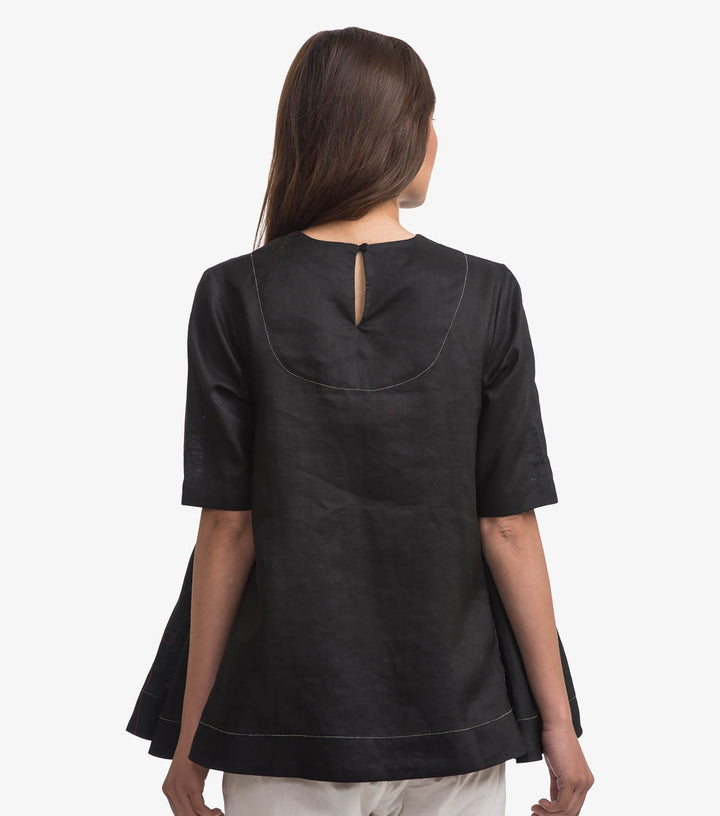 Black linen flared top