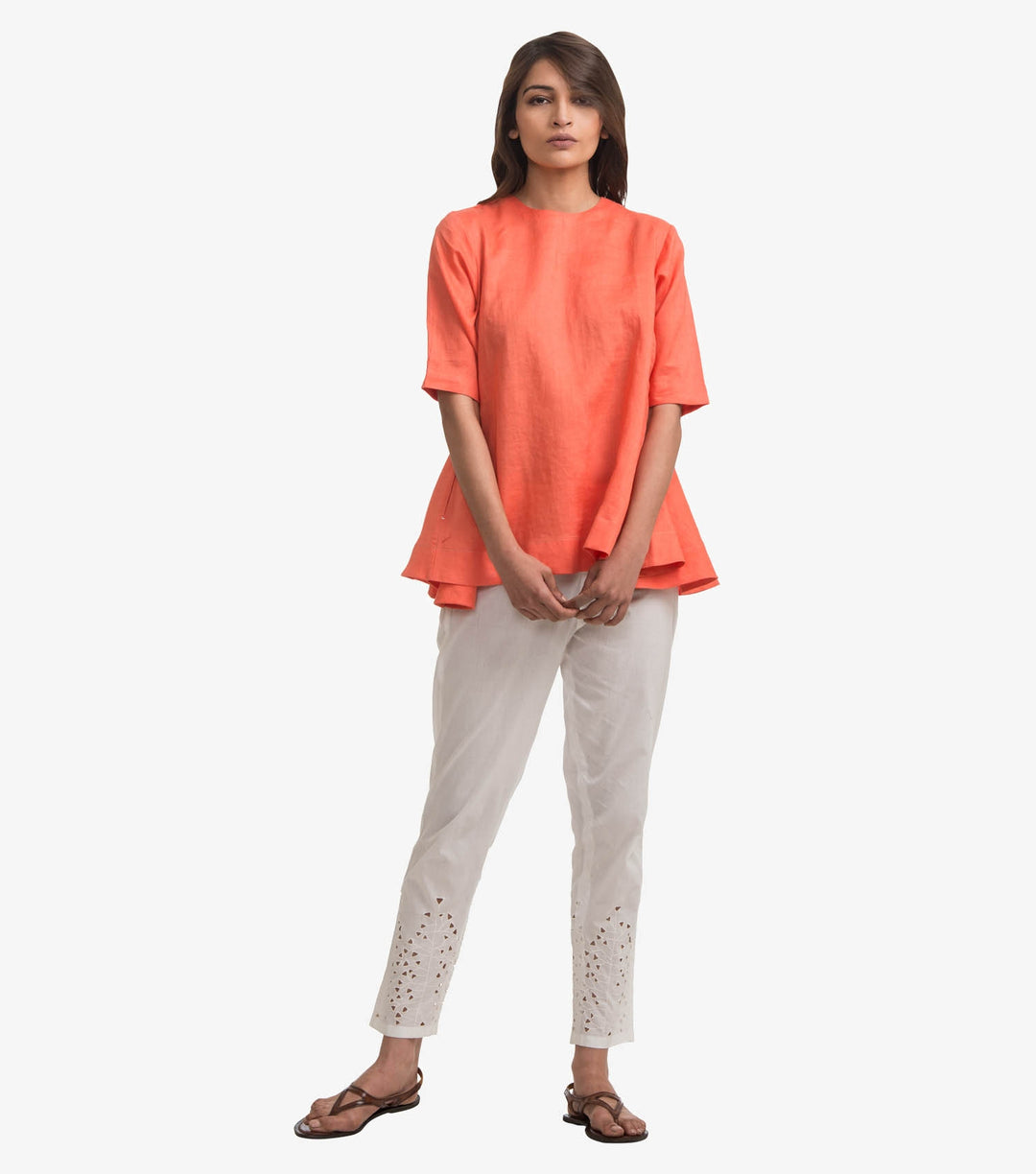 Coral Linen Flared Top