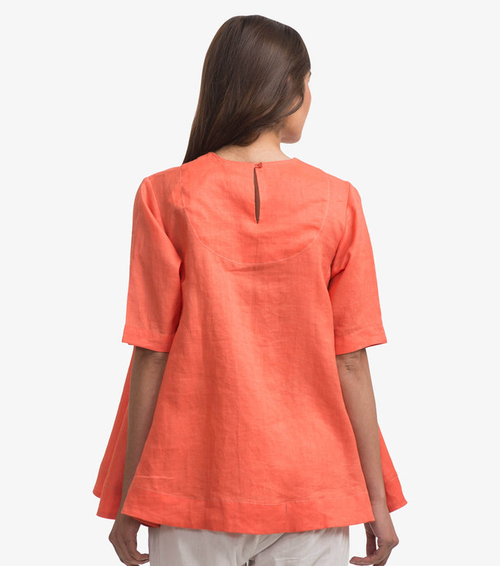 Coral Linen Flared Top