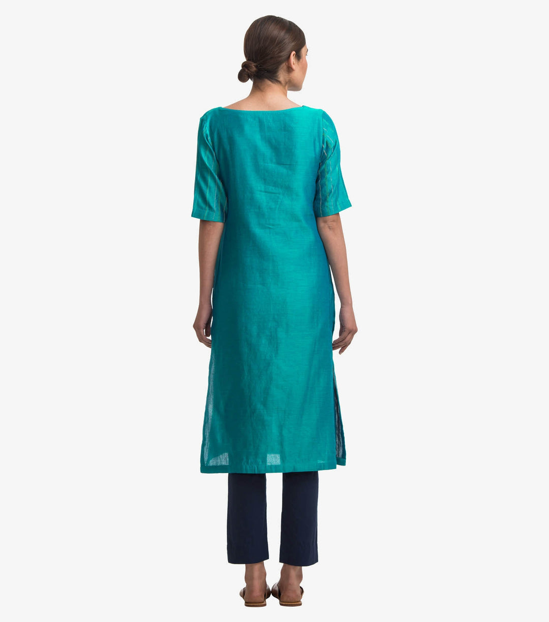 Blue Embroidered Chanderi Kurta & Cotton Pants Set