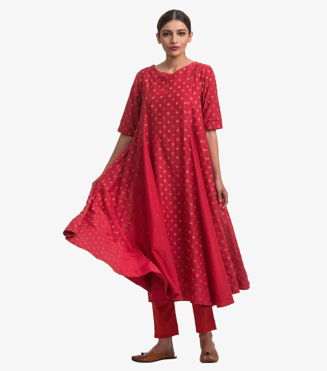 Pink Embroidered Paneled Kurta