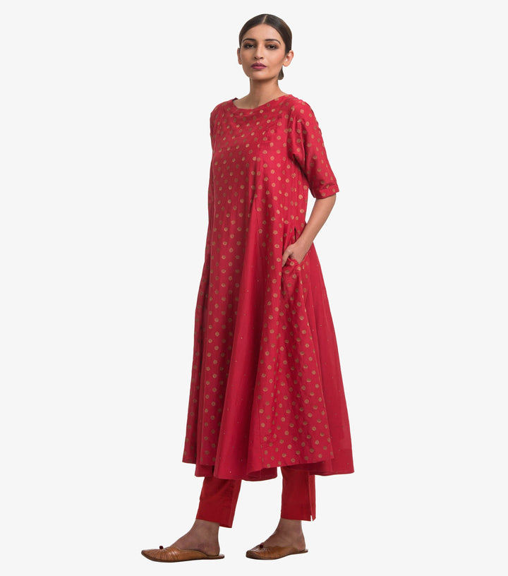 Pink Embroidered Paneled Kurta