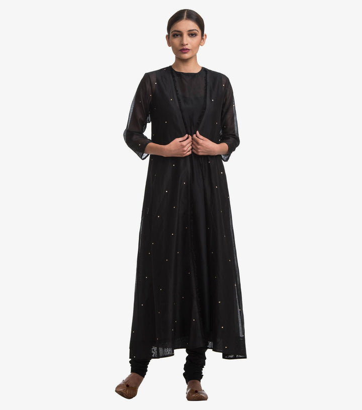 Black embroidered chanderi cape