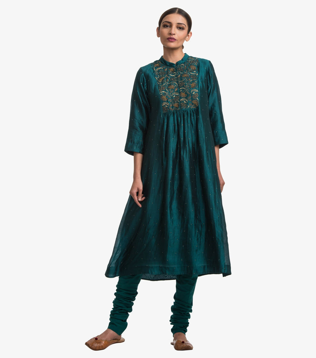 Emerald green silk kurta & churidaar set